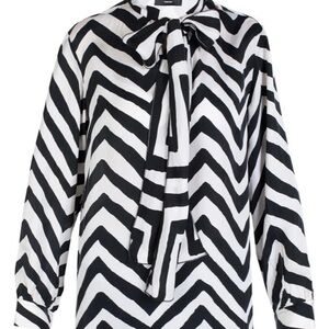 Diesel C-Amis Black & White Chevron Tie-Neck Blouse